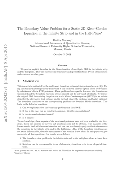 The Boundary Value Problem for a Static 2D Klein–Gordon Equation in the Inﬁnite Strip and in the Half-Plane∗