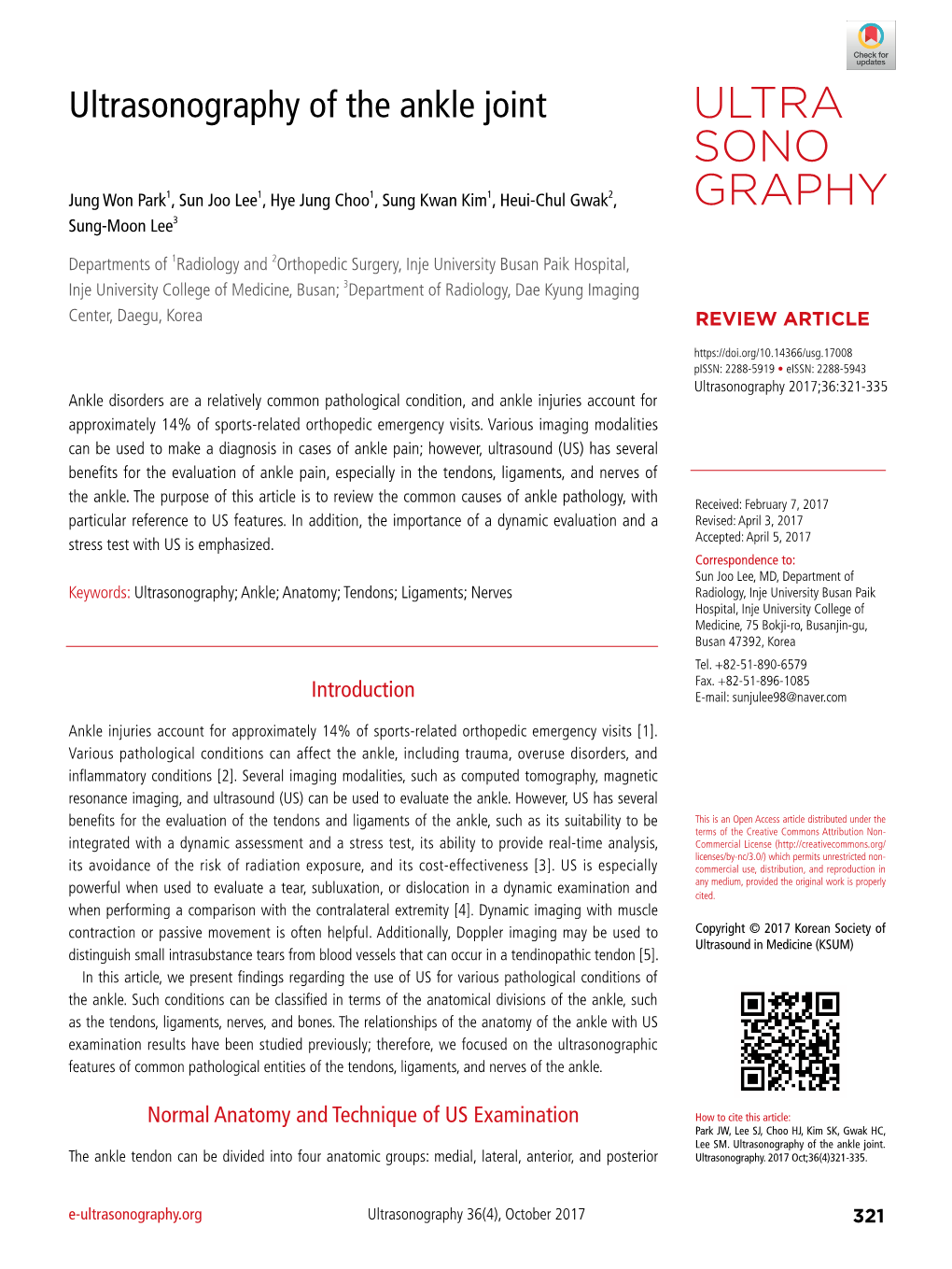 Ultrasonography of the Ankle Joint