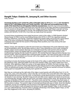 Rangtik Tokpo: Chakdor Ri, Jamyang Ri, and Other Ascents India, Zanskar