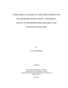 Inter-Tribal Dynamics of the Warm Springs And