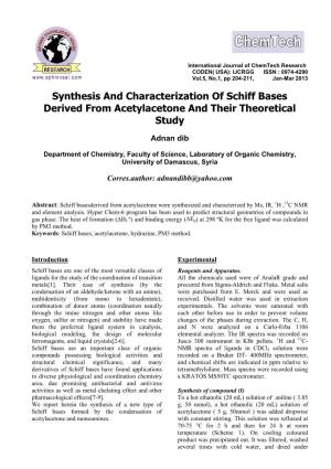 Synthesis and Characterization of Schiff Bases Derived from Acetylacetone and Their Theoretical Study