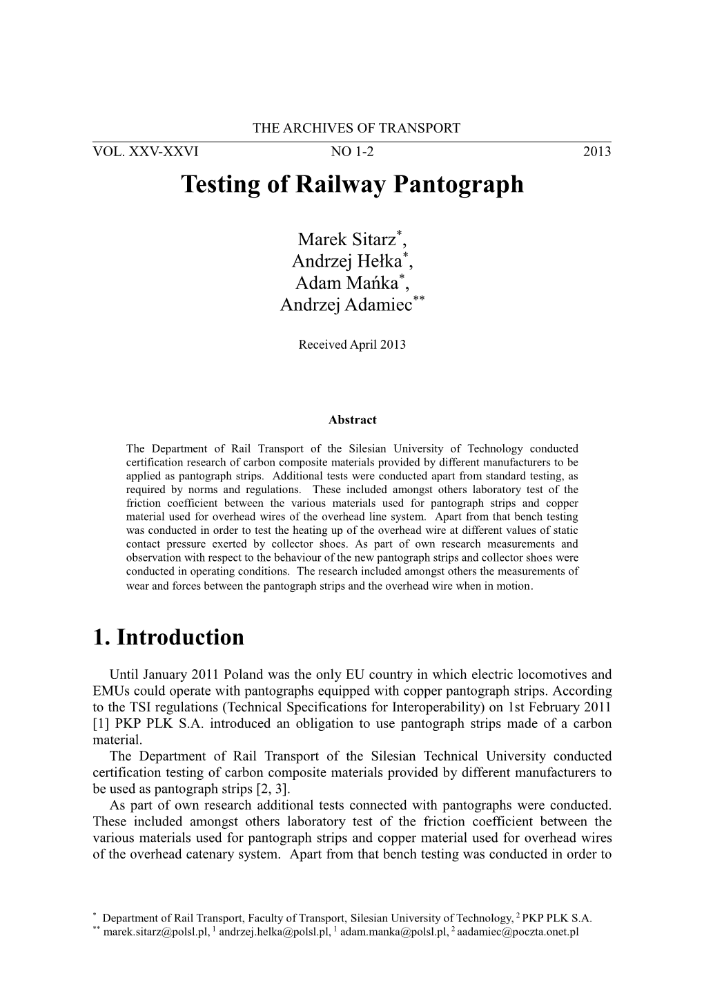 Testing of Railway Pantograph