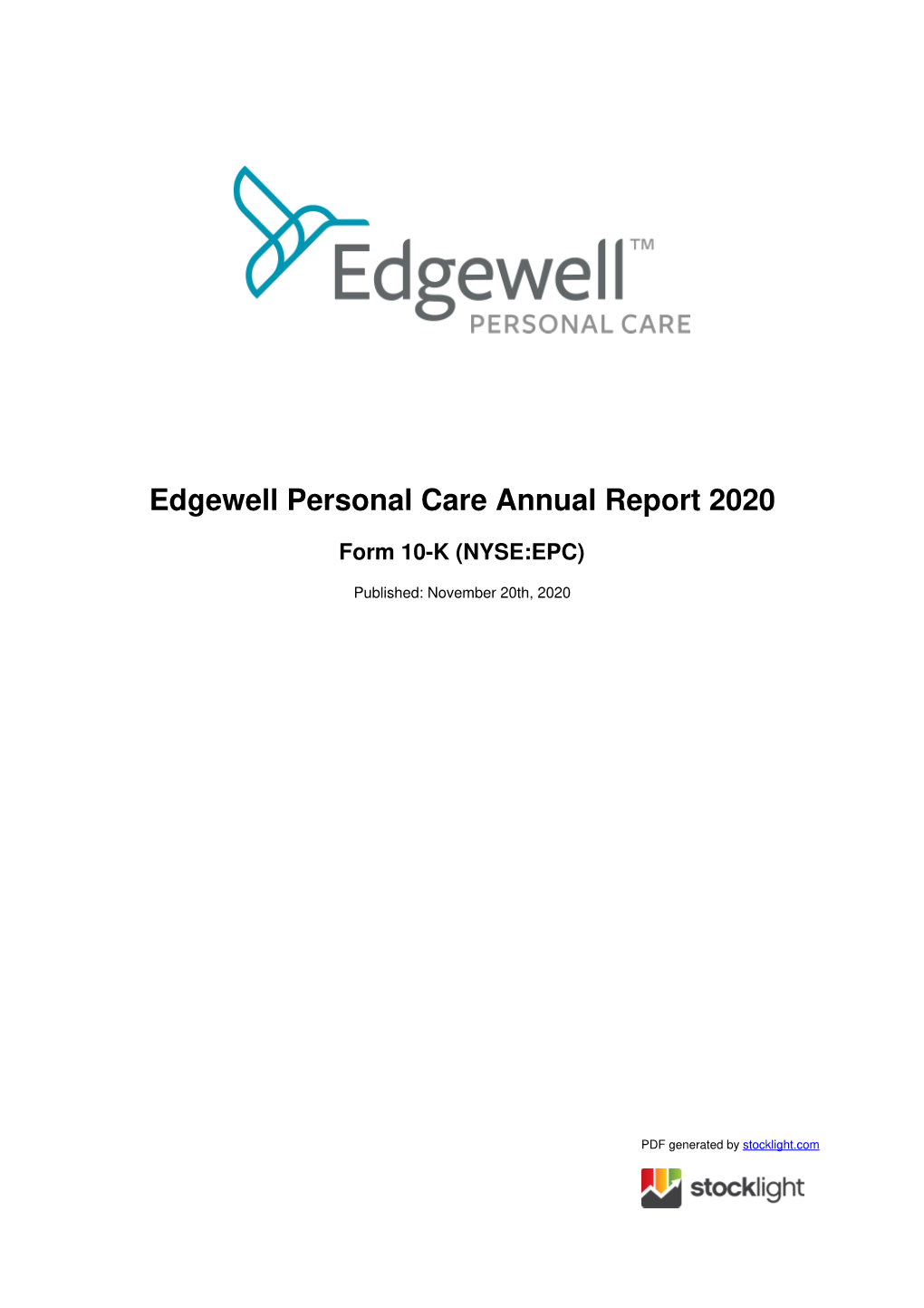 Edgewell Personal Care Annual Report 2020