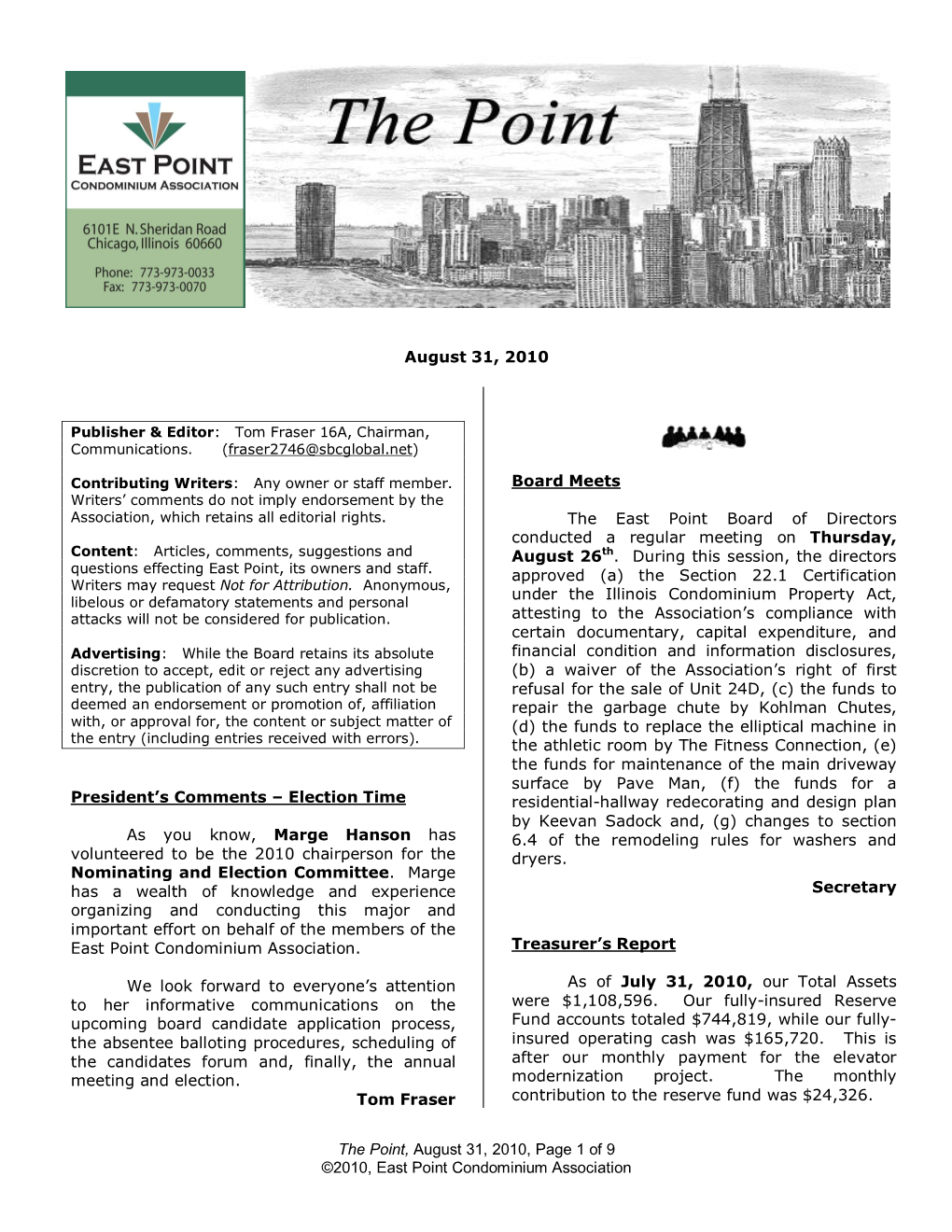 The Point, August 31, 2010, Page 1 of 9 ©2010, East Point Condominium Association