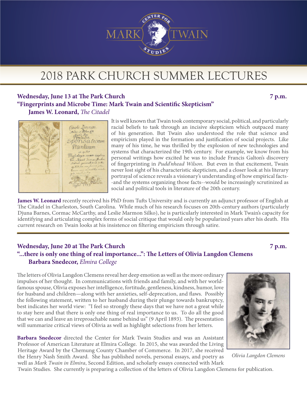 Park Church Summer Lectures