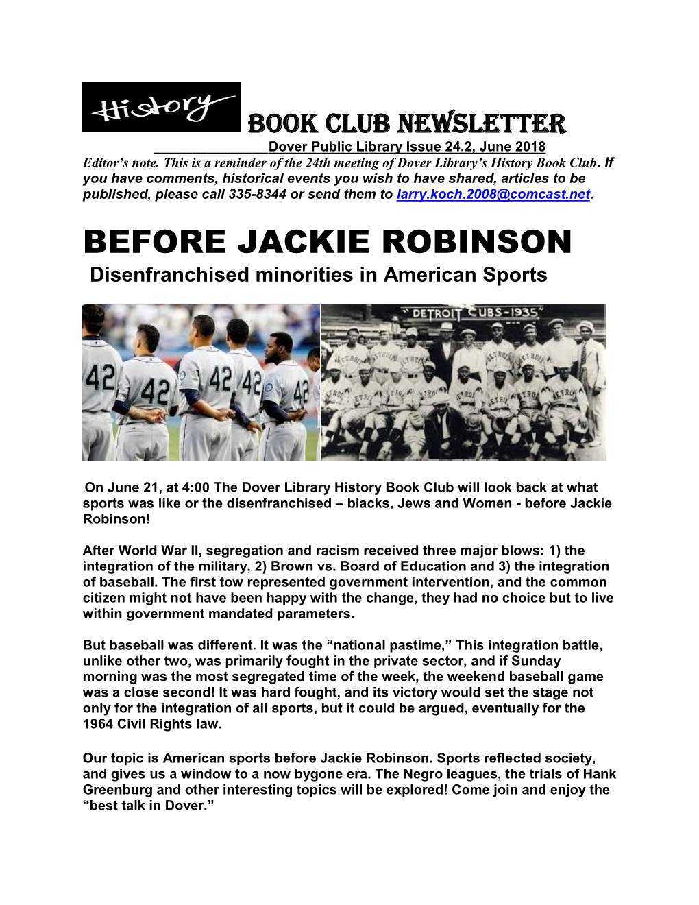 BEFORE JACKIE ROBINSON Disenfranchised Minorities in American Sports