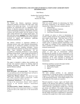 Sample Conditioning and Contaminant Removal for Water Vapor Dew Point Determination