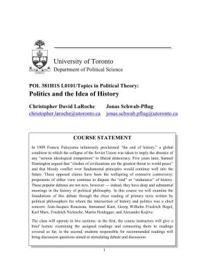 University of Toronto Politics and the Idea of History