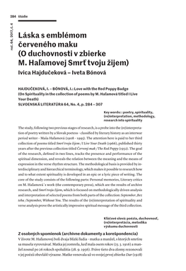 O Duchovnosti V Zbierke M. Haľamovej Smrť Tvoju Žijem) Ivica Hajdučeková – Iveta Bónová