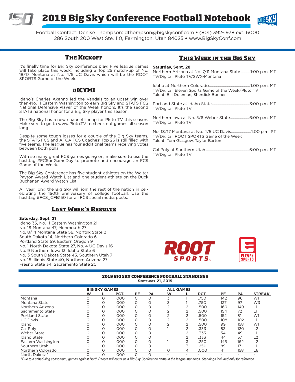 2019 Big Sky Conference Football Notebook