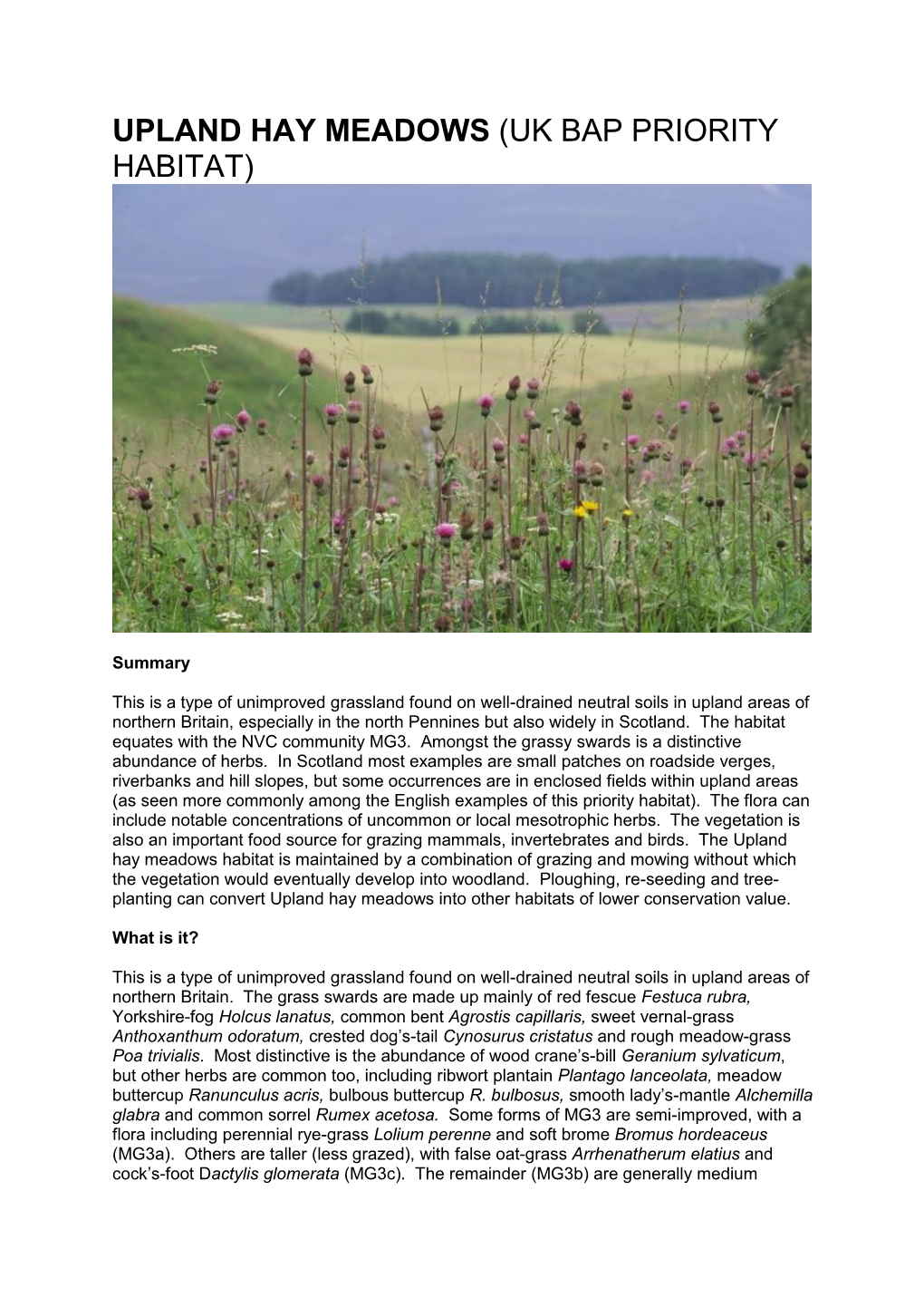 Upland Hay Meadows (Uk Bap Priority Habitat)