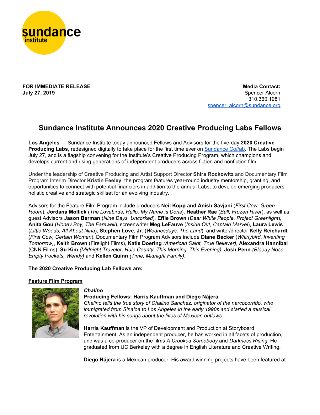 Sundance Institute Announces 2020 Creative Producing Labs Fellows