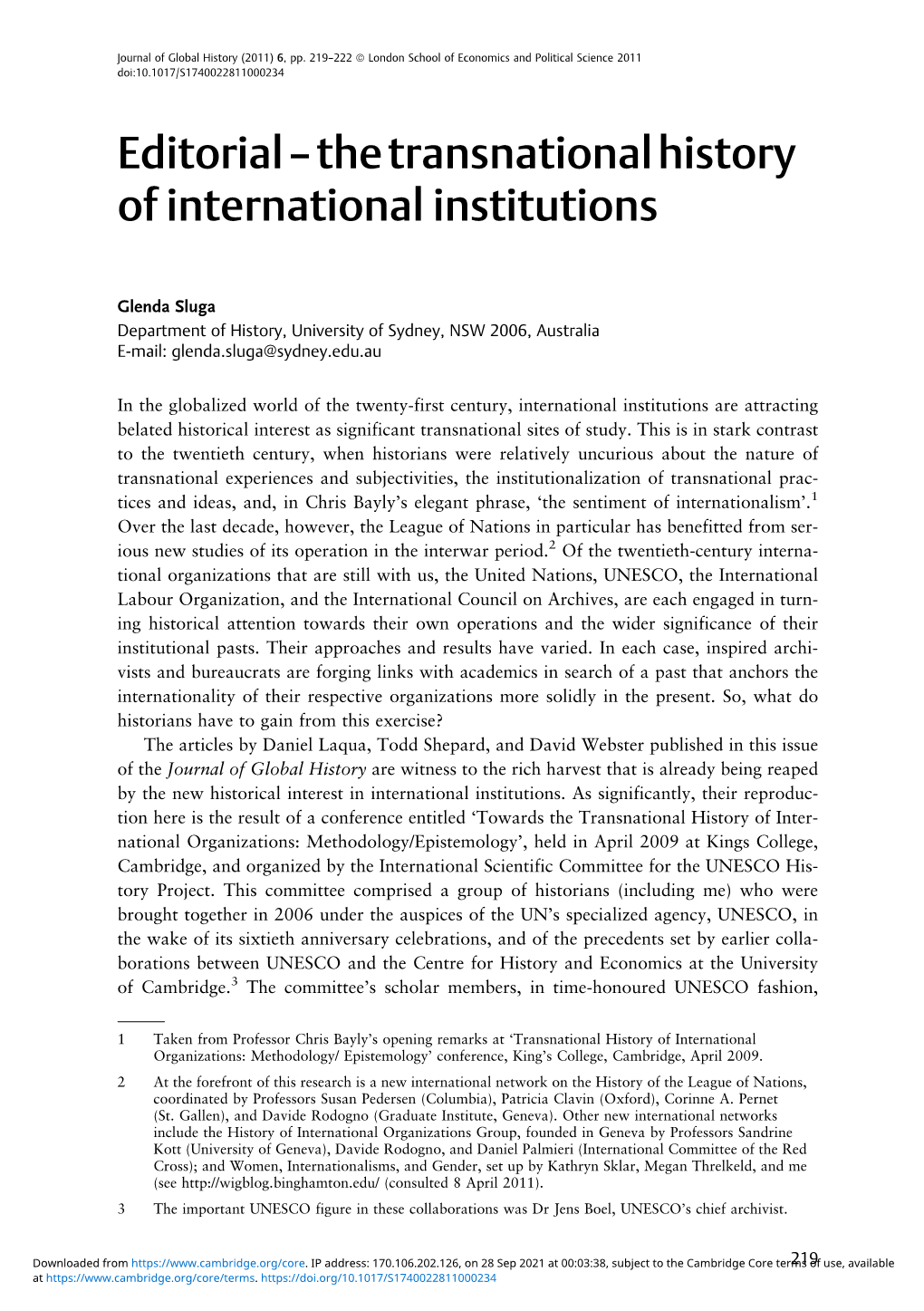 Editorial–Thetransnationalhistory of International Institutions