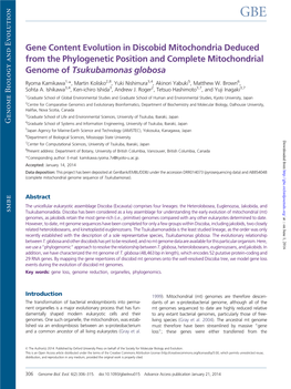 Gene Content Evolution in Discobid Mitochondria Deduced from the Phylogenetic Position and Complete Mitochondrial Genome of Tsukubamonas Globosa