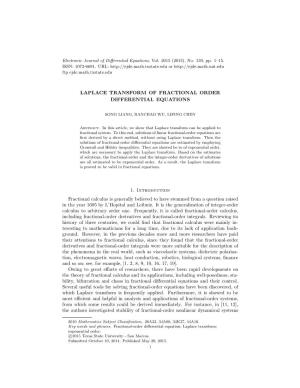 Laplace Transform of Fractional Order Differential Equations