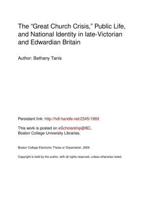 Great Church Crisis,” Public Life, and National Identity in Late-Victorian and Edwardian Britain