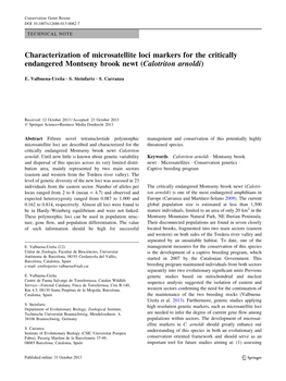 Characterization of Microsatellite Loci Markers for the Critically Endangered Montseny Brook Newt (Calotriton Arnoldi)