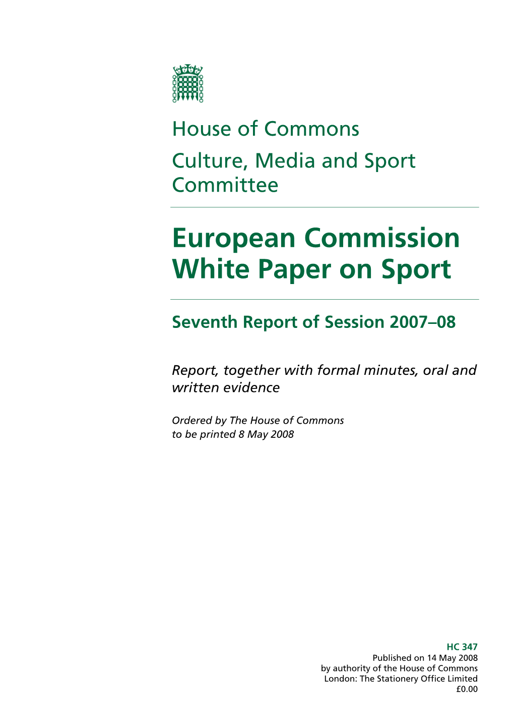 European Commission White Paper on Sport