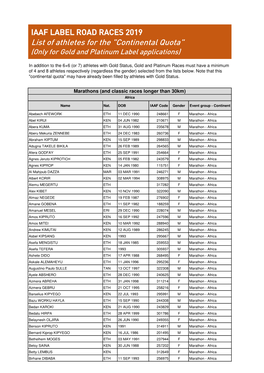 Continental Quota" (Only for Gold and Platinum Label Applications)