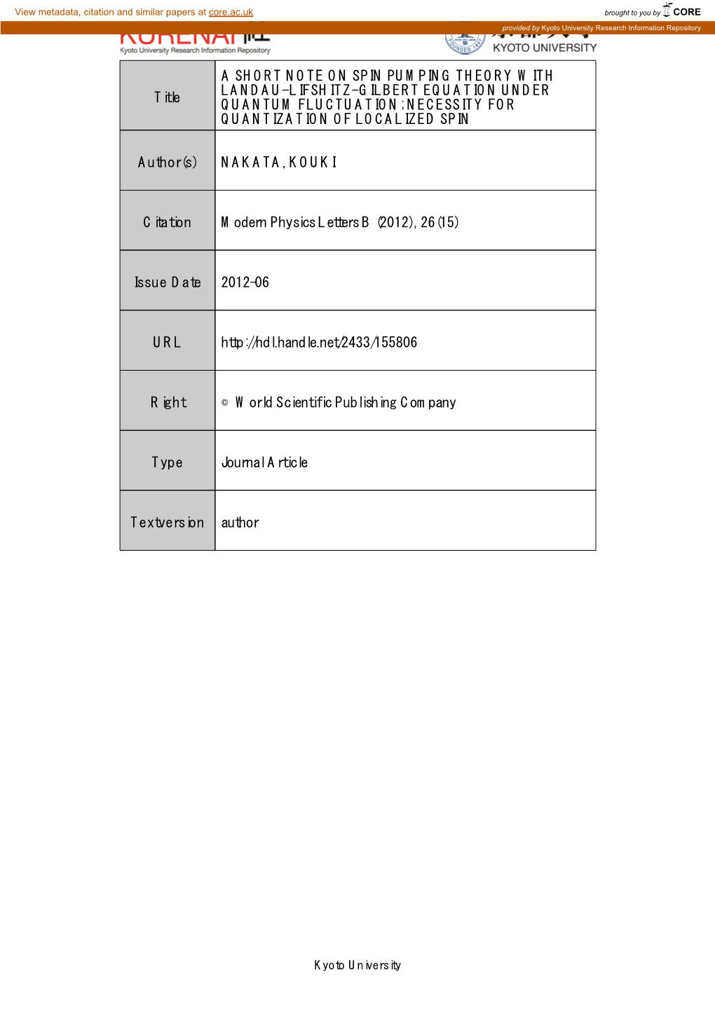 Title a SHORT NOTE on SPIN PUMPING THEORY WITH