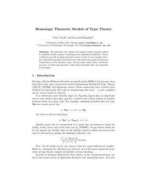 Homotopy Theoretic Models of Type Theory