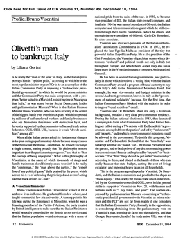 Olivetti's Man to Bankrupt Italy