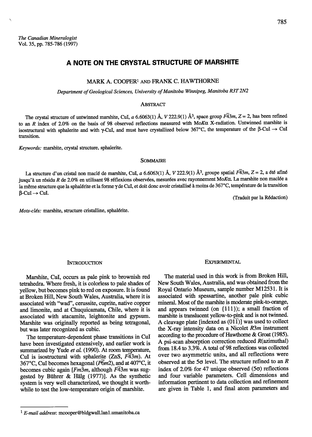 A Note on the Crystal Structure of Marshite