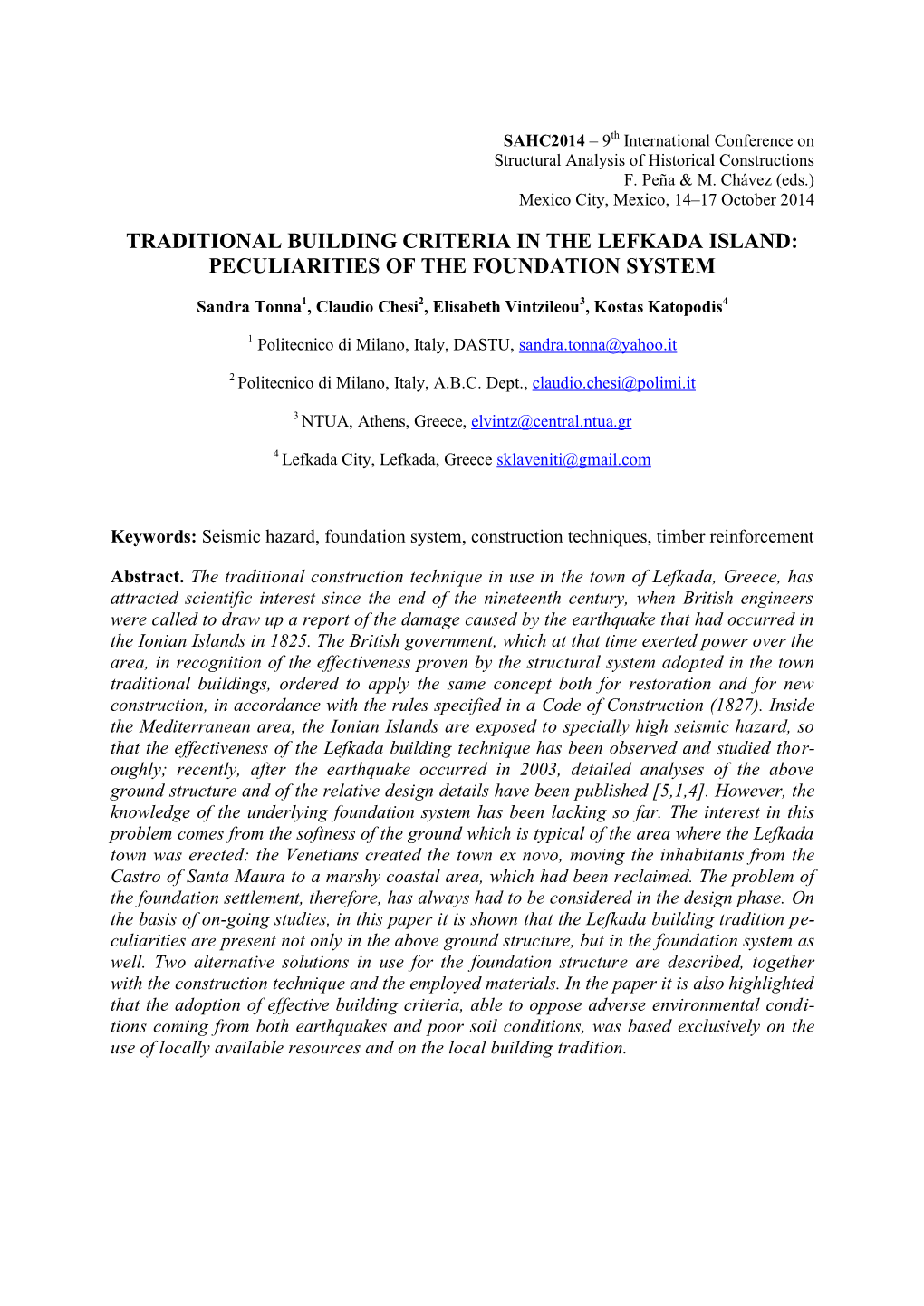 Traditional Building Criteria in the Lefkada Island: Peculiarities of the Foundation System