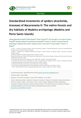 Arachnida, Araneae) of Macaronesia II: the Native Forests and Dry Habitats of Madeira Archipelago (Madeira and Porto Santo Islands)