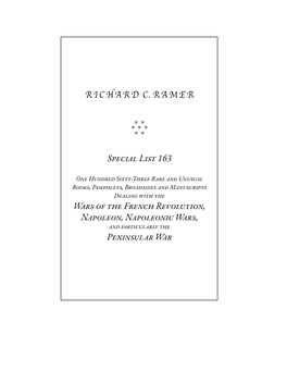 RICHARD C. RAMER Special List 163 Wars of the French