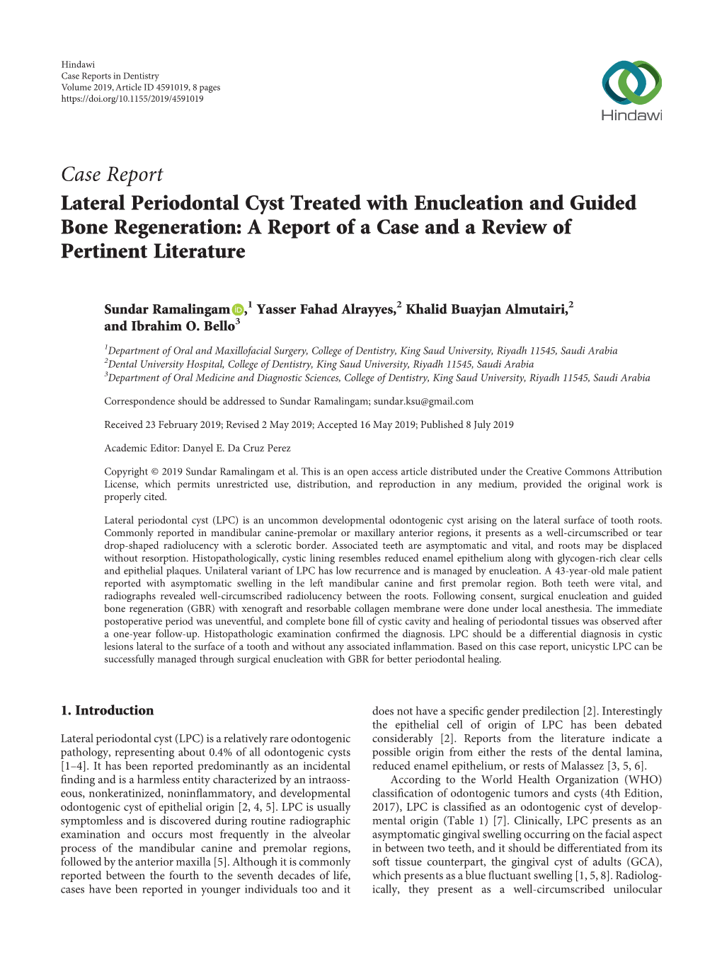 Lateral Periodontal Cyst Treated with Enucleation and Guided Bone Regeneration: a Report of a Case and a Review of Pertinent Literature