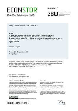 A Structured Scientific Solution to the Israeli–Palestinian Conflict: the Analytic Hierarchy Process Approach