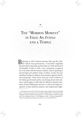 Mormon Moment” in Italy: an Intesa and a Temple 491