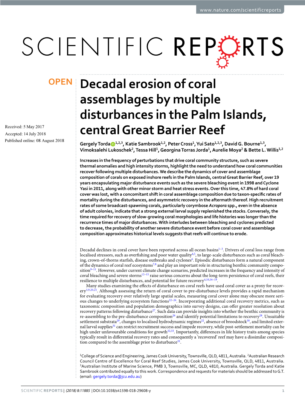 Decadal Erosion of Coral Assemblages by Multiple Disturbances in the Palm Islands, Central Great Barrier Reef