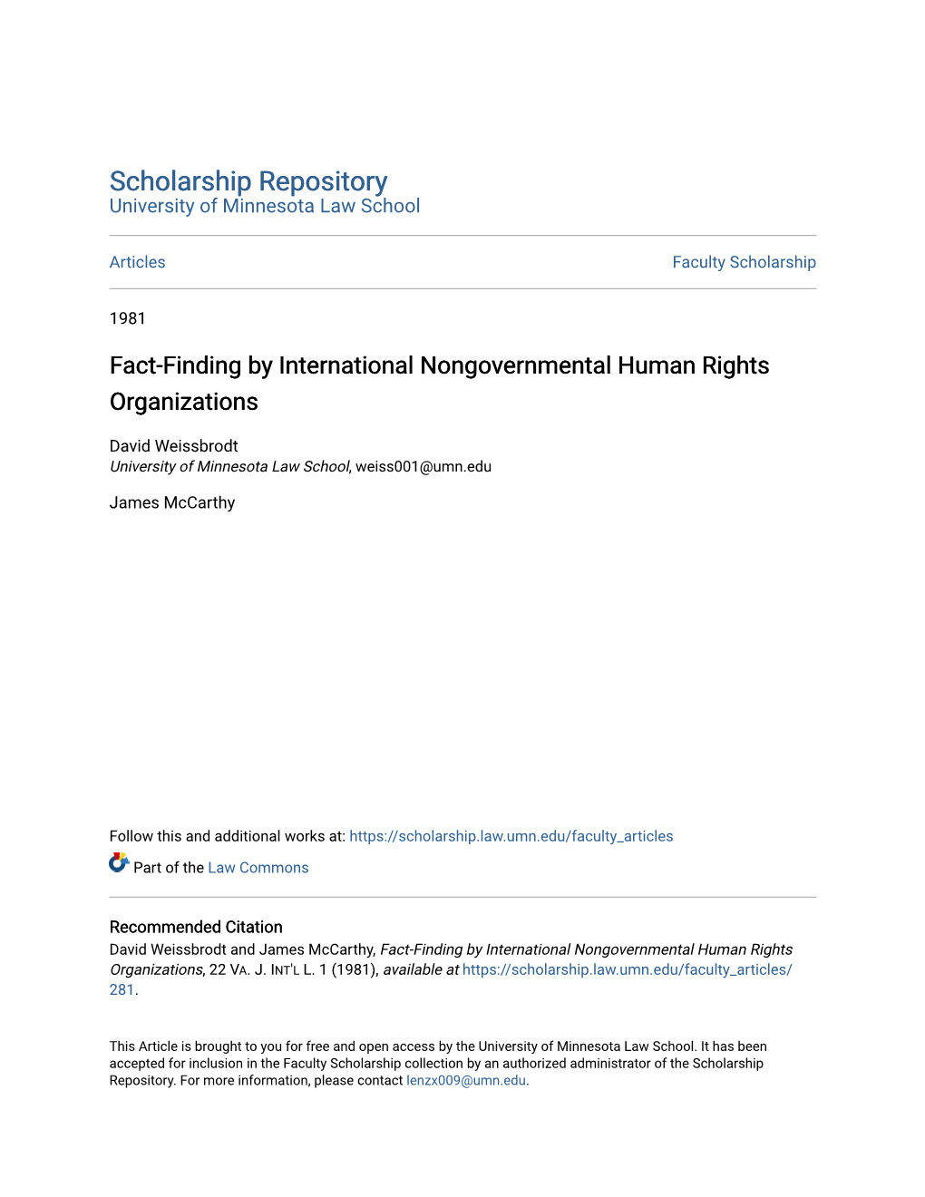 Fact-Finding by International Nongovernmental Human Rights Organizations