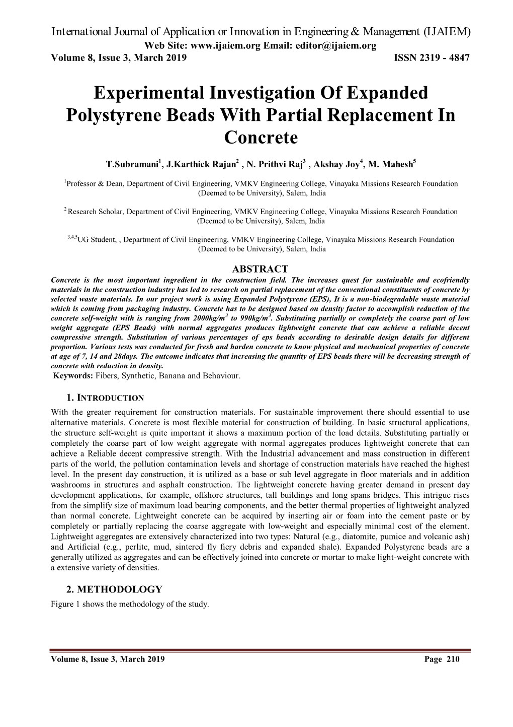 Experimental Investigation of Expanded Polystyrene Beads with Partial Replacement in Concrete