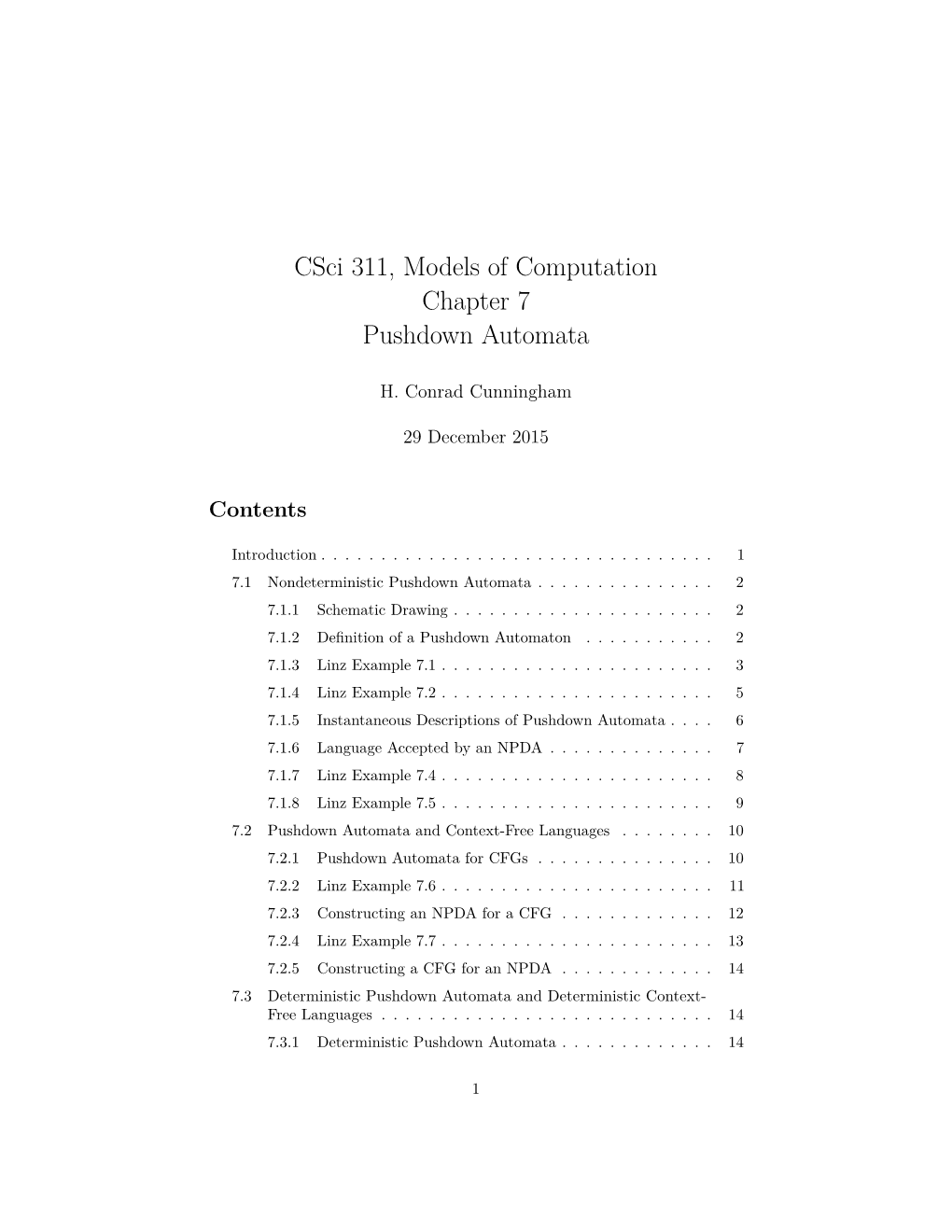 Csci 311, Models of Computation Chapter 7 Pushdown Automata