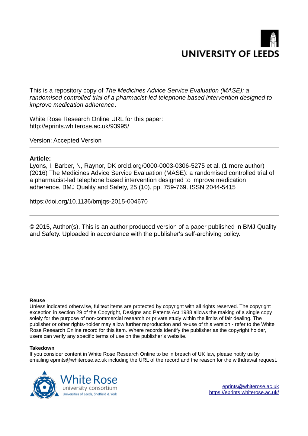 (MASE): a Randomised Controlled Trial of a Pharmacist-Led Telephone Based Intervention Designed to Improve Medication Adherence