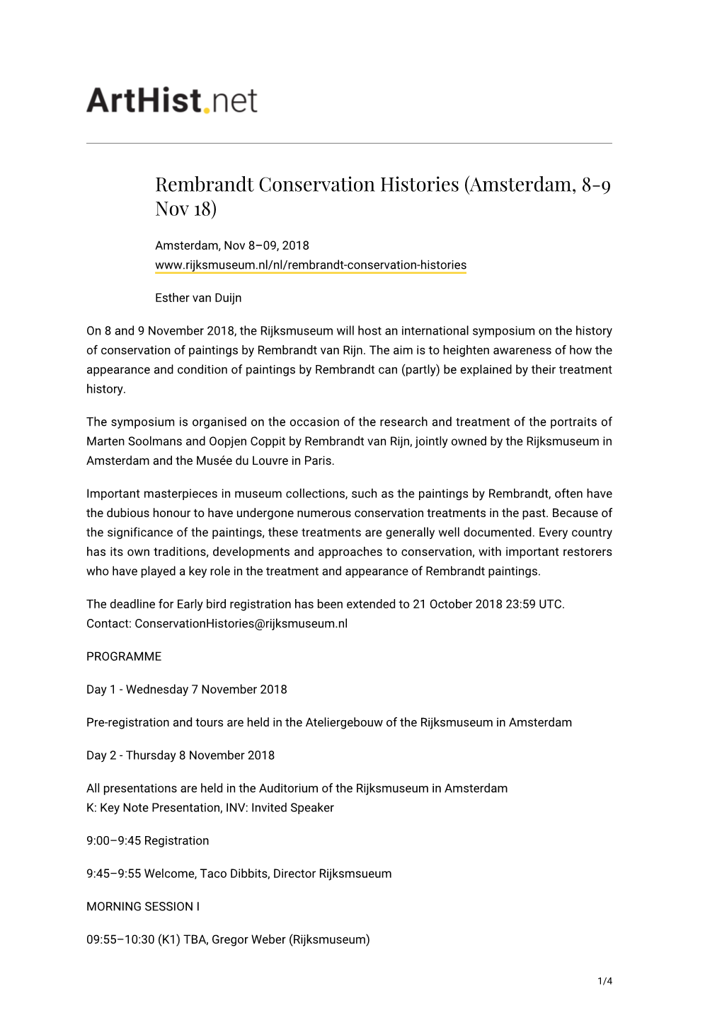 Rembrandt Conservation Histories (Amsterdam, 8-9 Nov 18)