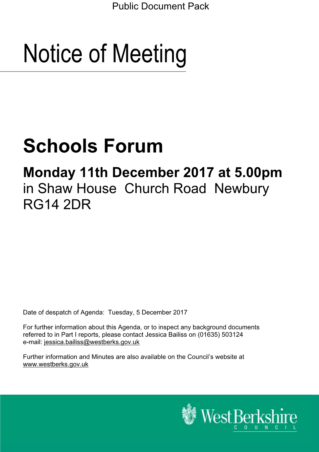 (Public Pack)Agenda Document for Schools Forum, 11/12/2017 17:00
