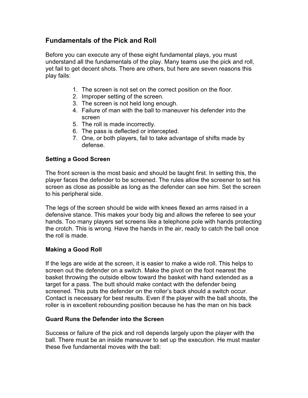 Fundamentals of the Pick and Roll