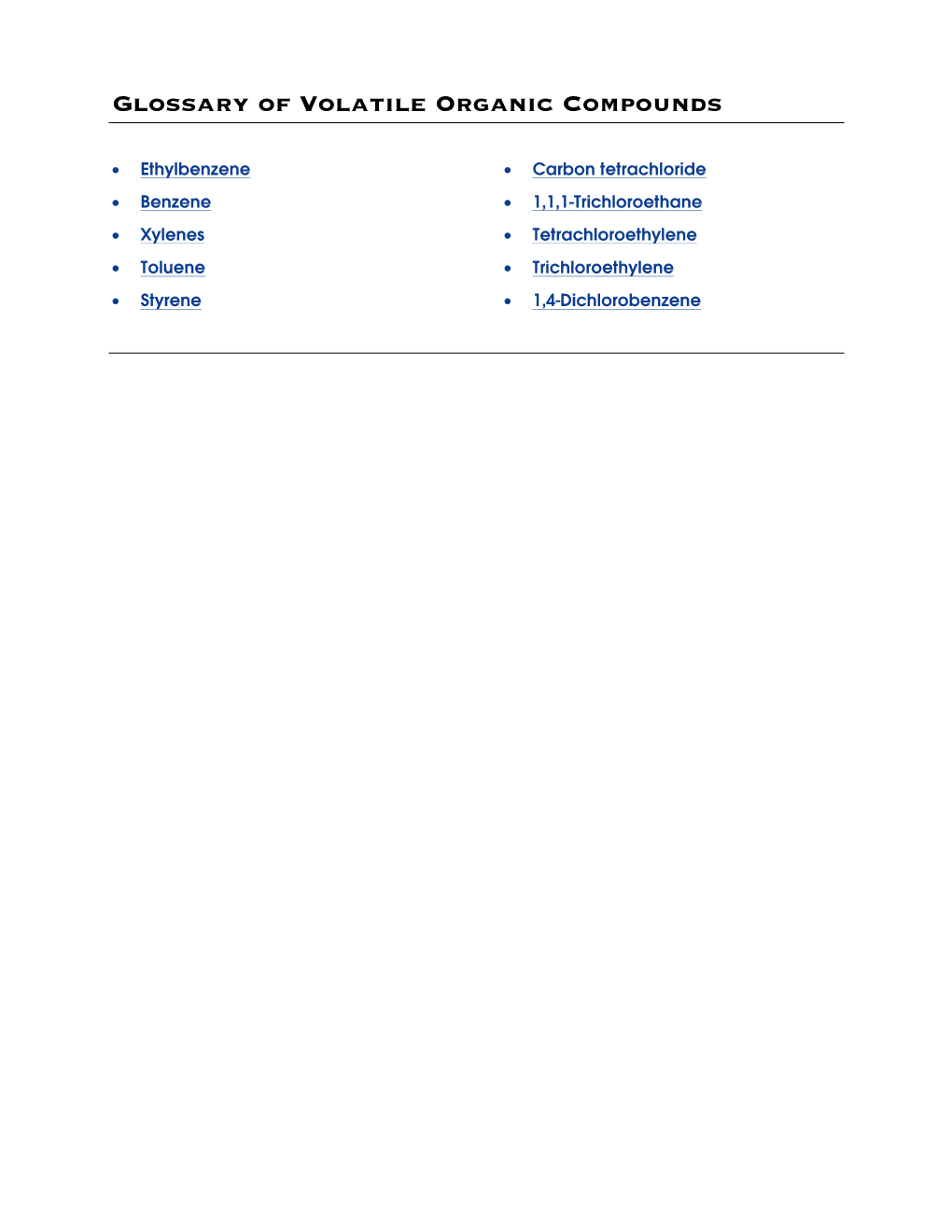 Glossary of Volatile Organic Compounds