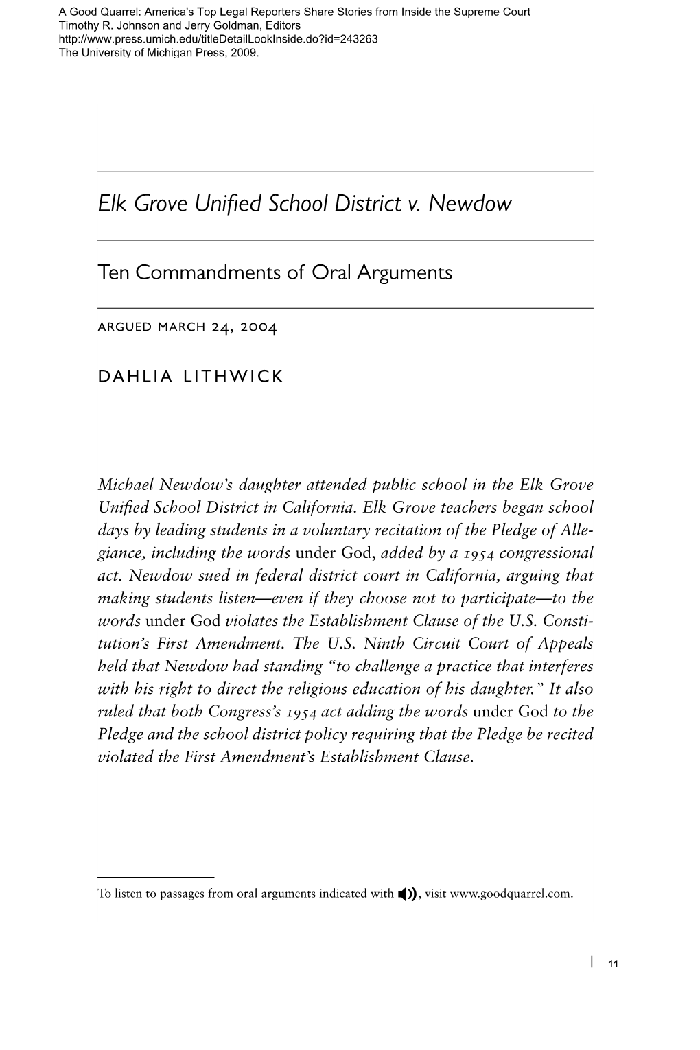 Elk Grove Unified School District V. Newdow