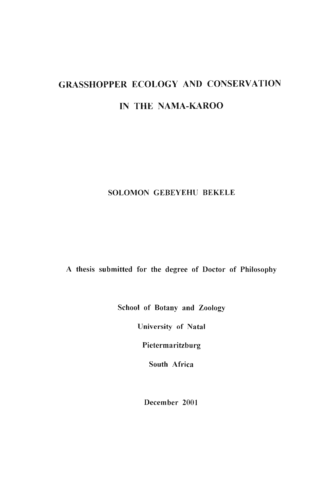 Grasshopper Ecology and Conservation in the Nama