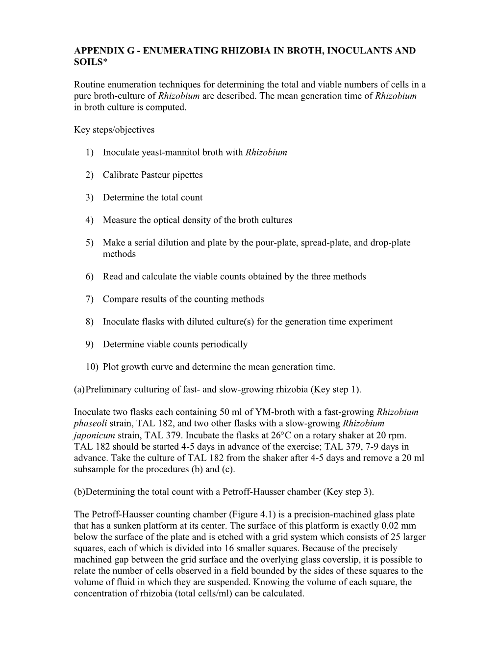 Appendix G - Enumerating Rhizobia in Broth, Inoculants and Soils*