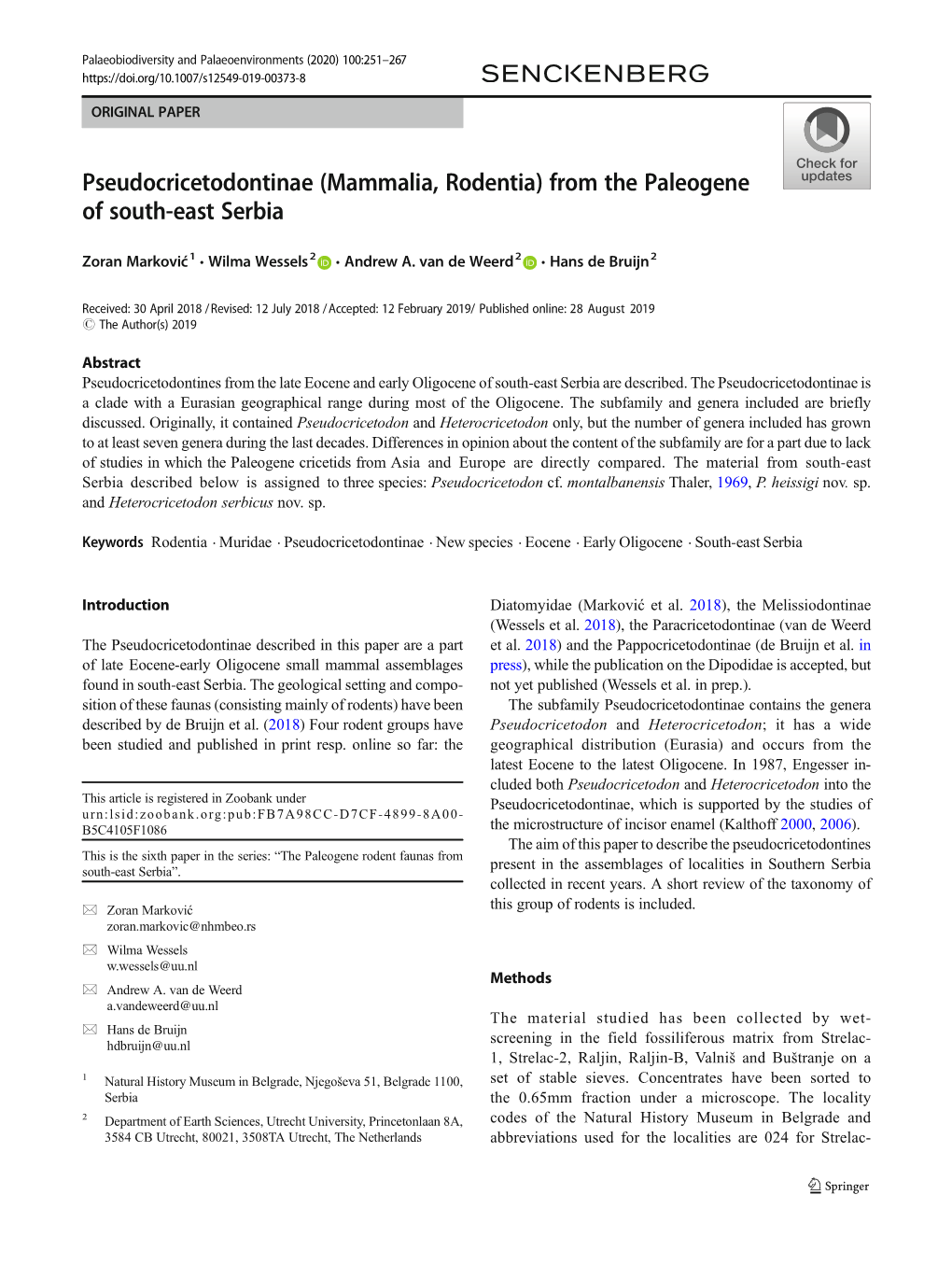 Mammalia, Rodentia) from the Paleogene of South-East Serbia