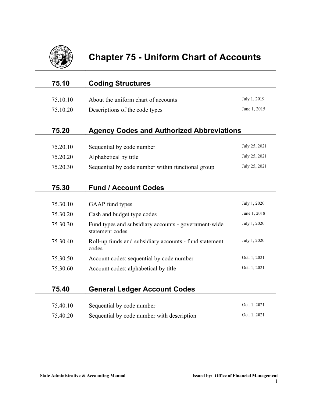 Chapter 75 - Uniform Chart of Accounts