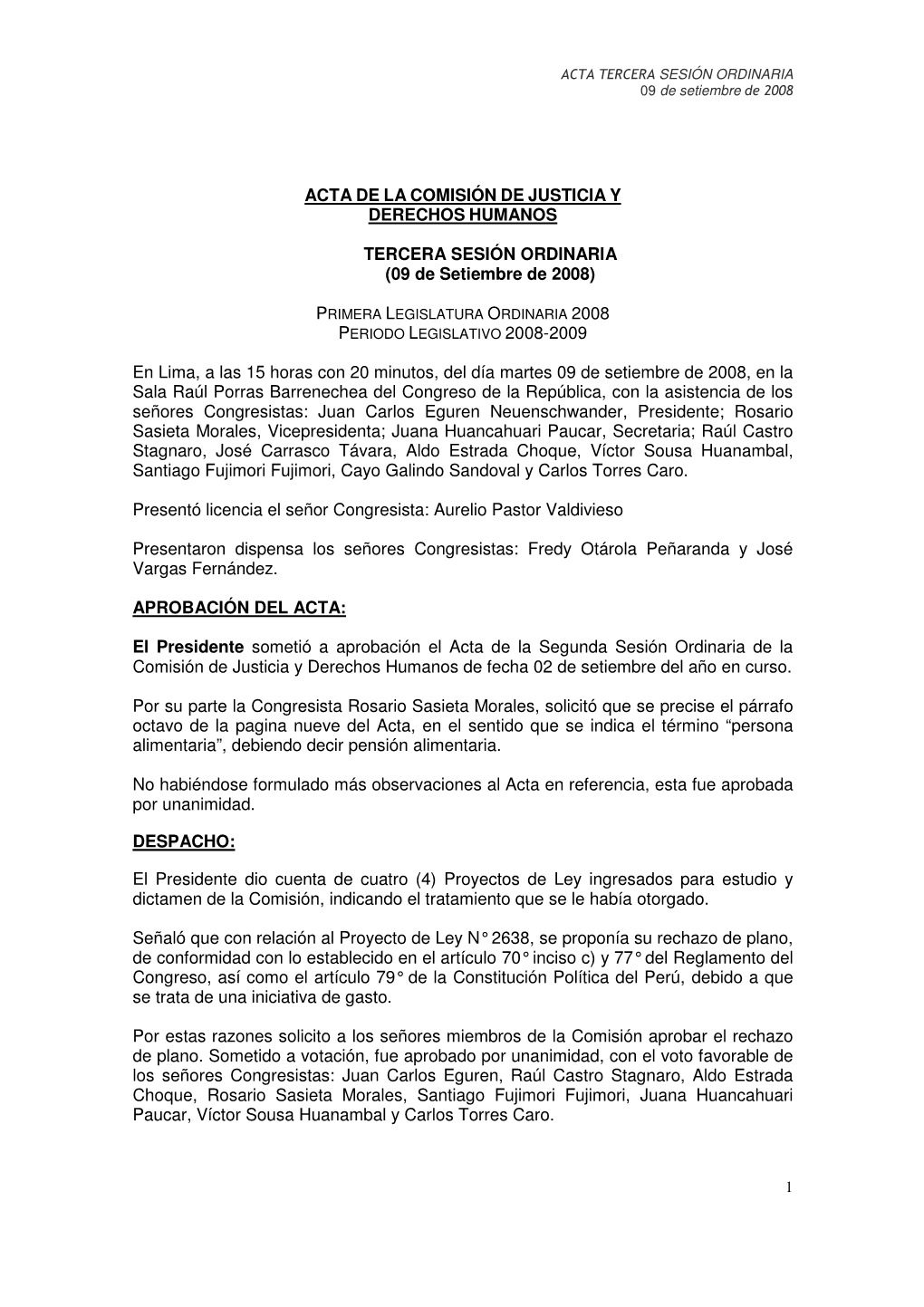 Acta De La Comisión De Justicia Y Derechos Humanos