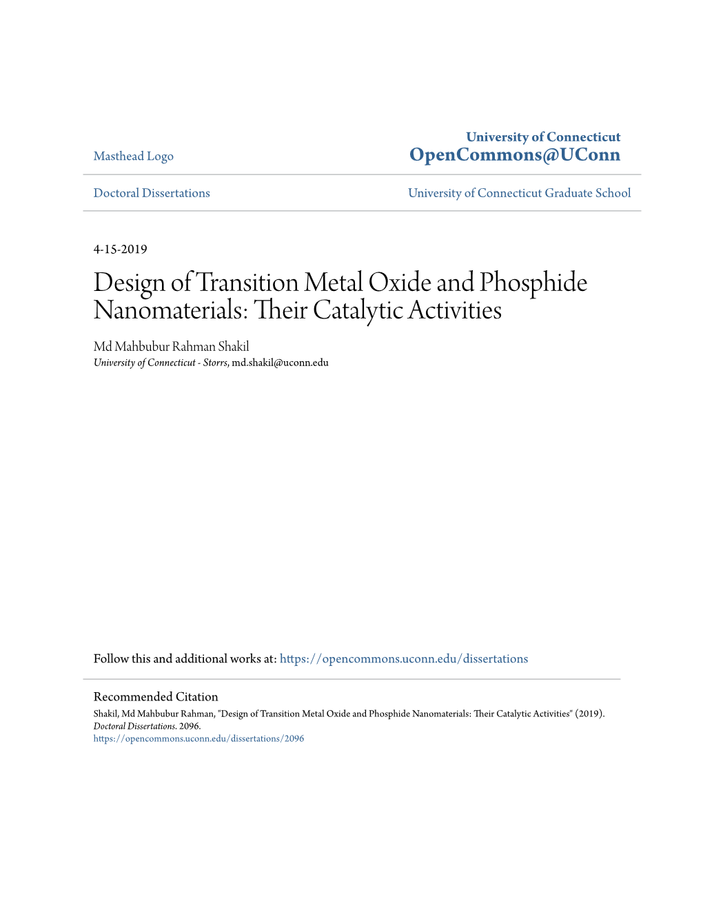 Design of Transition Metal Oxide and Phosphide Nanomaterials