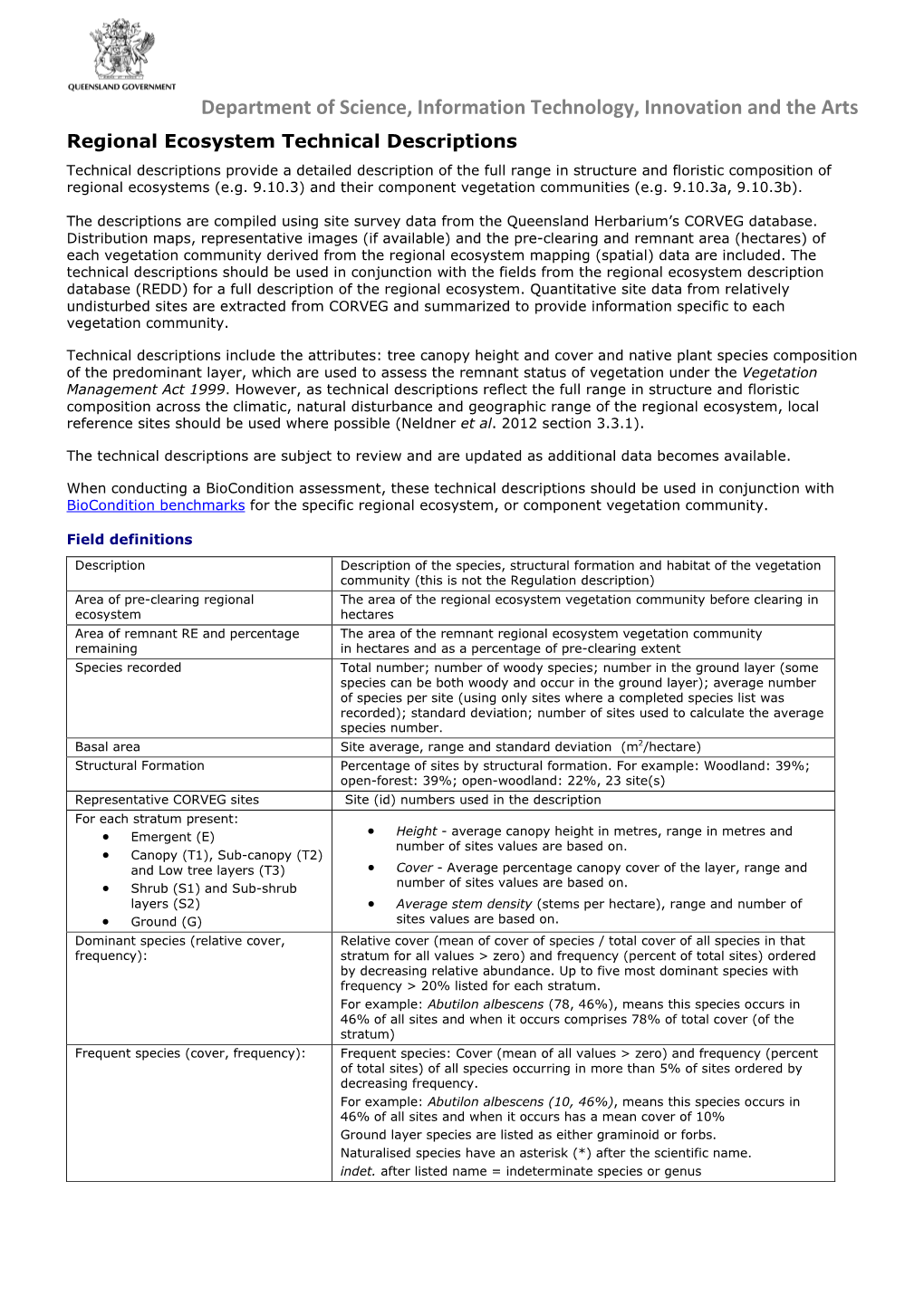 Regional Ecosystem Technical Descriptions for Einasleigh Uplands